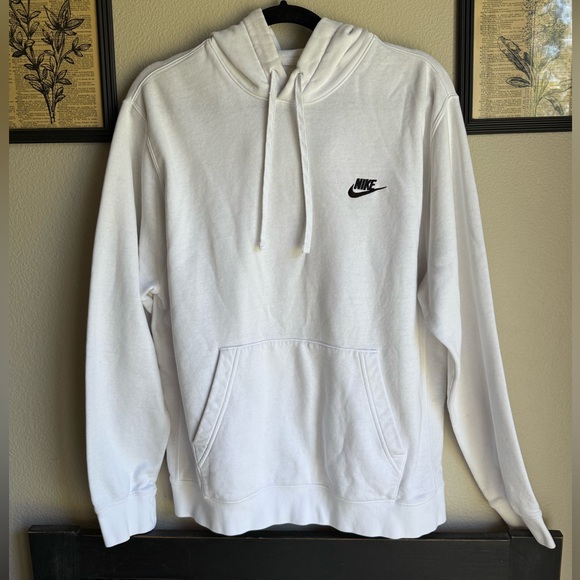 Nike White Hoodie with Black Embroidered Logo Men’s M Good Condition with Hole - Picture 1 of 11